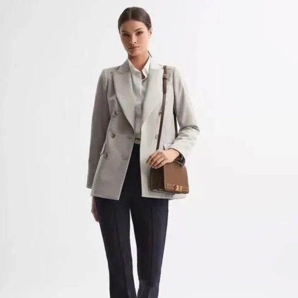 Unworn Reiss Astrid Double Breasted Wool Blend Blazer in Neutral - Picture 3 of 8
